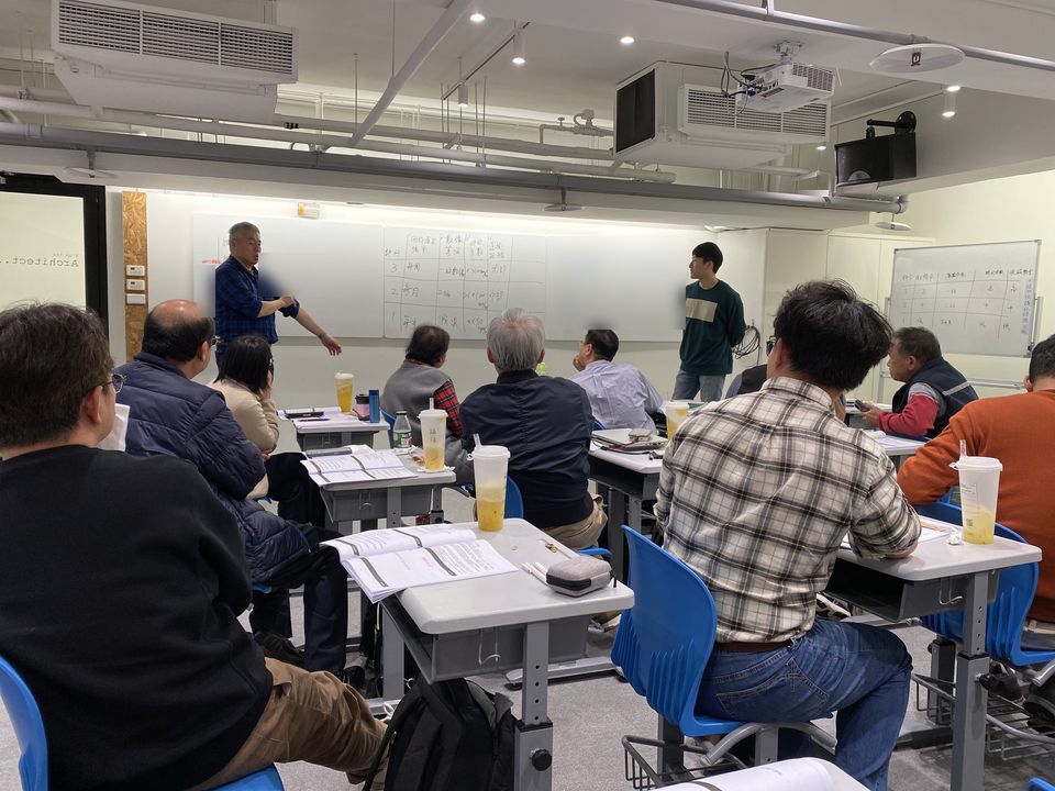 教室裡學員面向講者參加培訓